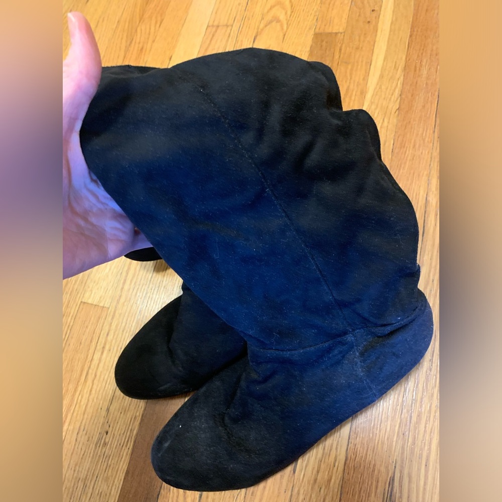 Black, knee high, slouchy suede boots